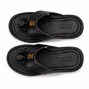 Mens Black Cross Strap Toe Loop Comfort Sandals